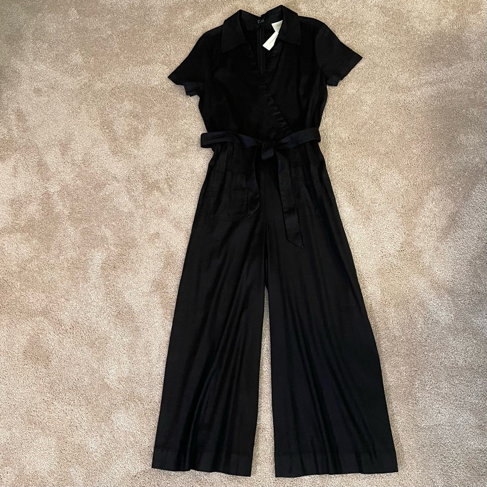Anthropologie Maeve NWT Black Jumpsuit Short Sleeve Flare Leg Size 12